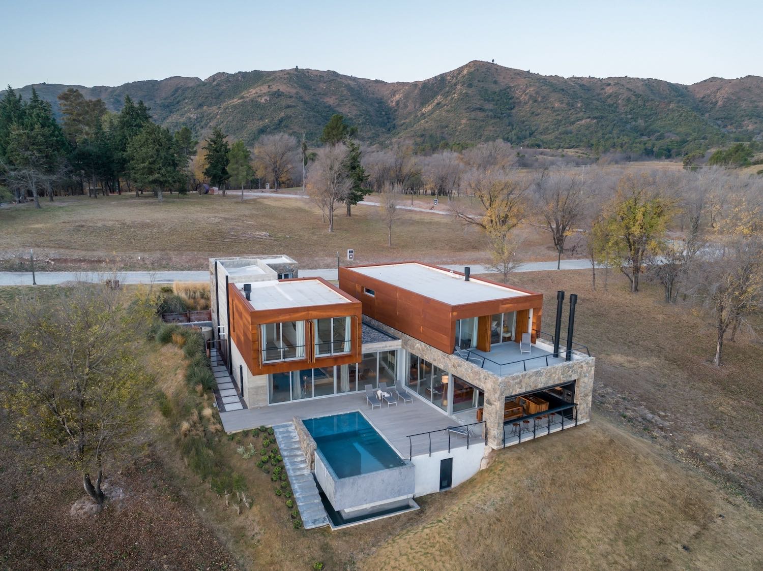 hillside house with pool
